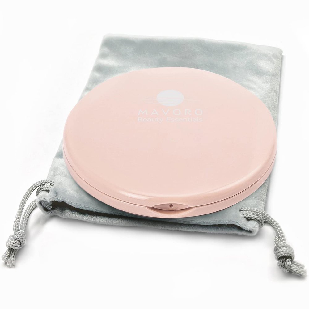 Mavoro Magnifying Compact Mirror | 1x/10x Magnification | 4" Small Pocket Purse Double Sided Travel Makeup Mirror | Folding Portable Hand Compact Mirror for Handbag and Purses (Millennial Pink)