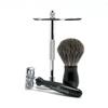 3 In 1 Shaving Set Kit Badger Hair Shaving Brush DE Safety Razor and Metal Stand view 2