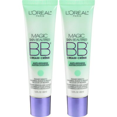 L'Oral Paris Makeup Magic Skin Beautifier BB Cream Tinted Moisturizer, Anti-Redness, 1 fl oz, 2 Count