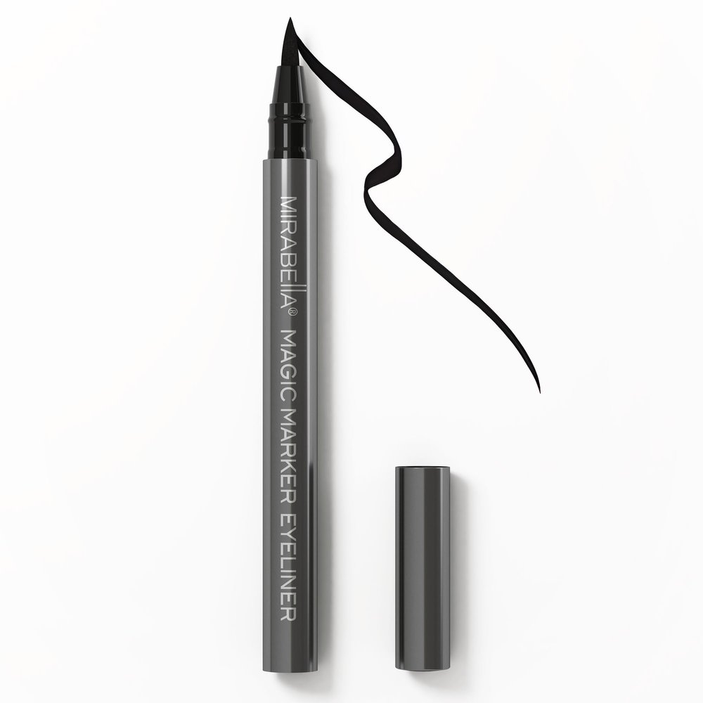 Mirabella Black Magic Marker Waterproof Liquid Eyeliner, Long-Lasting Smudge-Proof Matte Black Eyeliner with Felt Brush-Tip for Precise Controlled Application and Antioxidants Vitamin C and E