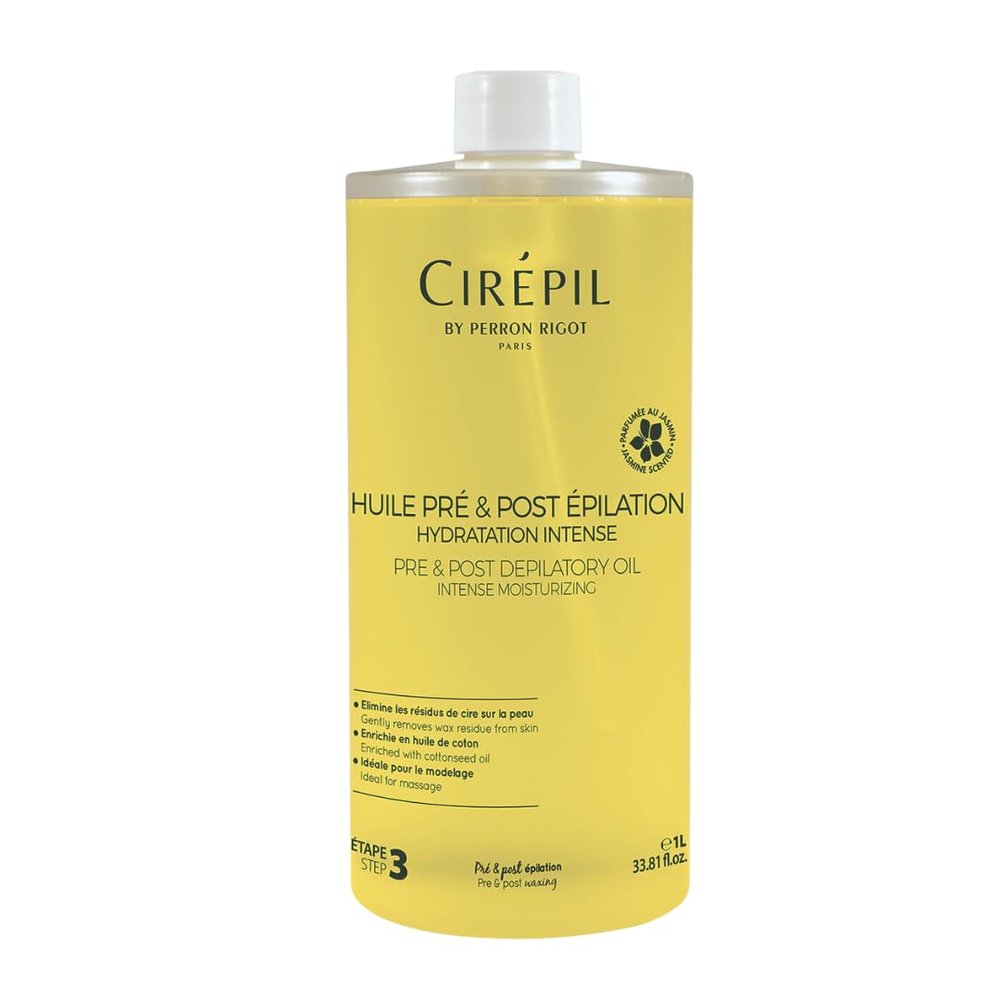 Cirepil - Pre & Post Depilatory Oil - Protects Skin for Comfortable Waxing & Removes Wax Residue - Soothing Jasmine Scented Formula - Professional Refill Bottle, 1000ml