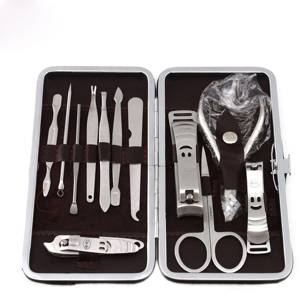 12 PCS/set Nail Art Manicure Tools Set Nails Clipper Scissors Tweezer Knife Manicure Sets Stone Pattern Case For Nail Manicure