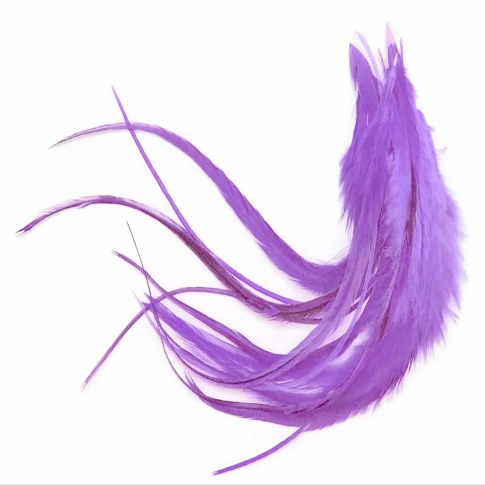 1 Dozen - Medium Solid Lavender Rooster Saddle Whiting Hair Extension Feathers Halloween Summer Craft Supply | Moonlight Feather