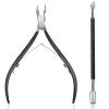 Ejiubas Cuticle Trimmer with Cuticle Pusher Cuticle Nipper Professional Grade Stainless Steel Cuticle Remover Cutter Clipper Durable Pedicure Manicure Tools (Black) view 1