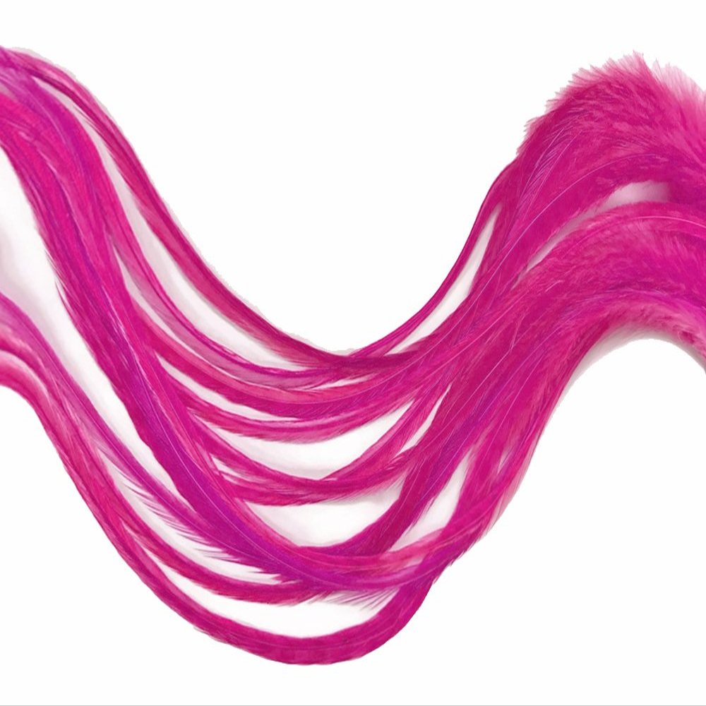 6 Pieces - XL Solid Hot Pink Thick Long Whiting Farm Rooster Saddle Hair Extension Feathers Fly Tying Summer Craft | Moonlight Feather