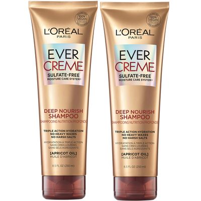 L'Oreal Paris EverCreme Sulfate Free Shampoo for Dry Hair, Triple Action Hydration for Dry, Brittle or Color Treated Hair, with Apricot Oil, 8.5 Fl; Oz (Pack of 2) (Packaging May Vary)
