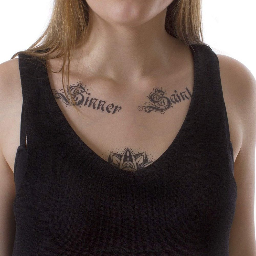 10 x Sinner and Saint Tattoo Lettering - Temporary Fake Tattoo in Black (10)