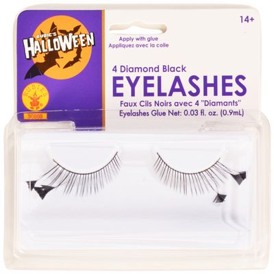 Rubies Black and 4 Diamonds Eyelashes and Adhesive, Multicolor