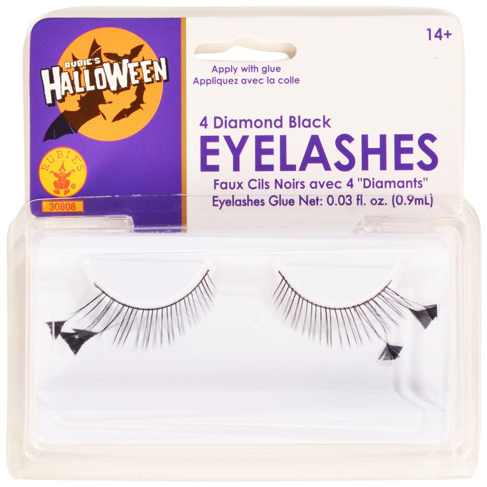 Rubies Black and 4 Diamonds Eyelashes and Adhesive, Multicolor
