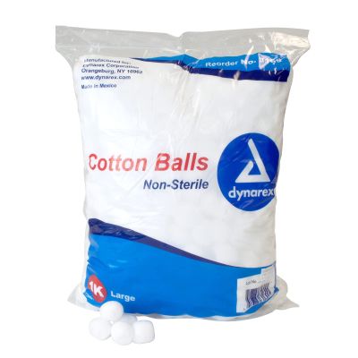 Dynarex Cotton Balls, Non-Sterile and Large Sized, Latex-Free and Absorbent, For Skin Cleansing, Crafts, & as Makeup Remover, Ships as 1 Bag of 1000 Cotton Balls, 1 Bag of 1000 Dynarex Cotton Balls