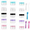 Accmor 15 Pieces Empty Clear Plastic Sample Containers with Lids 10/15/ 20 Gram Size Cosmetic Pots Jars with 5 Pieces Mini Spatulas