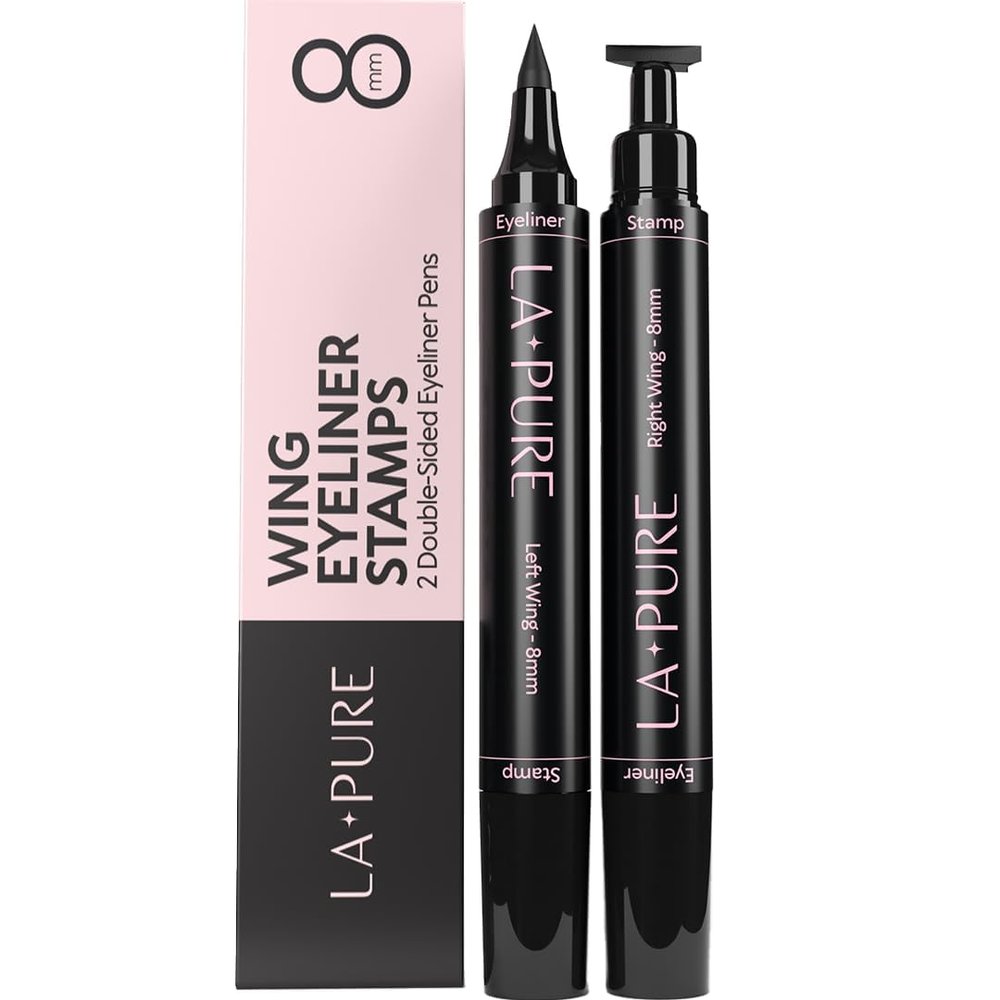 LA PURE Waterproof Liquid Eyeliner Stamp Winged Eyeliner Tool 2x Cat Eye - Winged & Fine Tipped Pen Eyeliner Stencil Smudge Proof Black Eye Liner Tiktok Trend Items Wing Stamp - Black 8mm