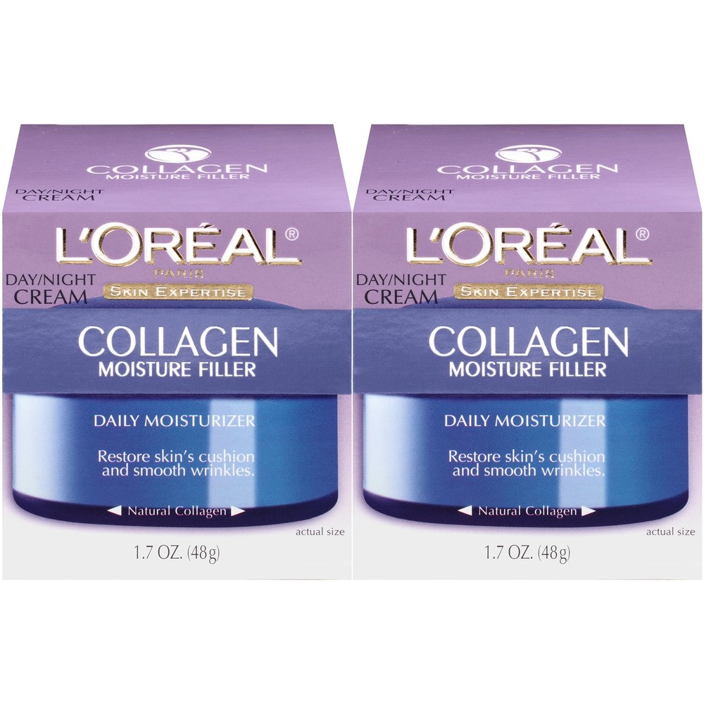 L'Oreal Paris Skincare Collagen Face Moisturizer, Day and Night Cream, Anti-Aging Face, Neck and Chest Cream to smooth skin and reduce wrinkles, 1.7 oz Pack of 2