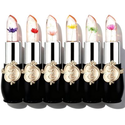firstfly Pack of 6 Crystal Flower Jelly Lipstick, Long Lasting Nutritious Lip Balm Lips Moisturizer Magic Temperature Color Change Lip Gloss (Black)