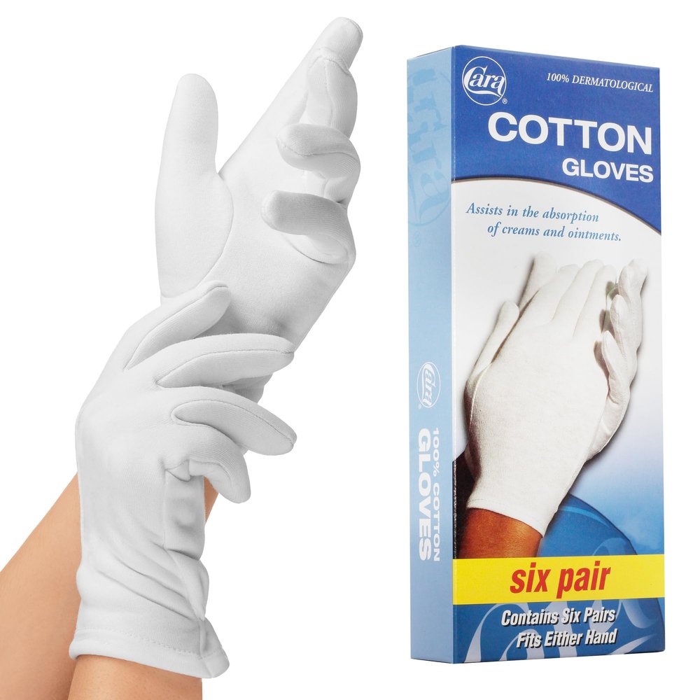 CARA Moisturizing Eczema Cotton Gloves, Small, 6 Pair