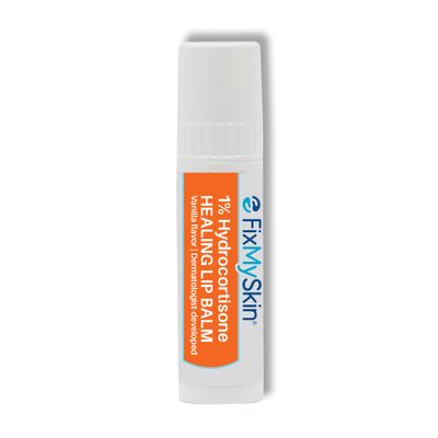 FixMySkin 1% Hydrocortisone Healing Lip Balm, Vanilla  Soothes Dry, Cracked & Irritated Lips, Relieves Chapped Lips, Cold Sores & Eczema, Dermatologist Developed, Travel-Friendly Tube, 0.15 oz