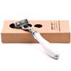 Parker  Deluxe Mach 3 Razor with Triple Blades for Close Shave  Premium White Resin Handle with Chrome Trim view 3