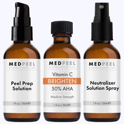 Medpeel Chemical Peel at Home Kit 50% AHA & Vitamin C Brightening Essential Peel Kit, Includes Peel, Prep, Neutralizer, Medium Strength Professional Grade Chemical Face Peel, 1oz/30ml (Kit of 3)