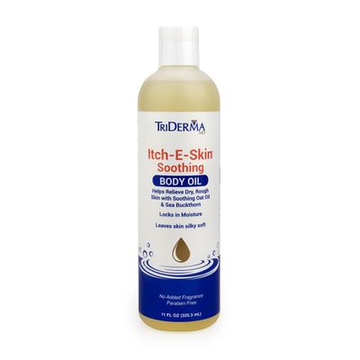 Itch-E-Skin Soothing and Moisturizing Body Oil with Sea Buckthorn and Rose Hip, Helps Relieve Tight, Dry Skin, Non-Greasy, Nourishing and Calming Body Oil, 11 fl oz