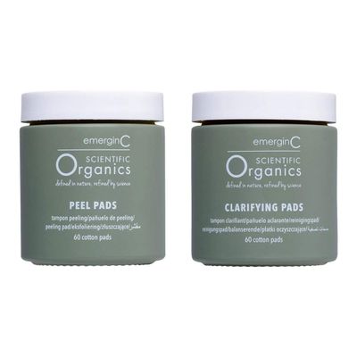 emerginC Scientific Organics At-Home Facial Peel + Clarifying Kit - Exfoliating Facial Peel Pads to Help Minimize the Appearance of Fine Lines, Wrinkles + Large Pores (60 Treatments)