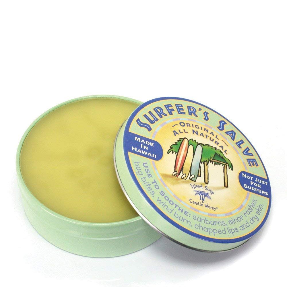 Island Soap & Candle Works Surfer's Salve - All Natural Skin Soothing Balm - Moisturizing Anti-Chafing Ointment for Insect Bites, Sunburn, Windburn, Chapped Lips, Rashes & New Tattoos - 4 Ounce