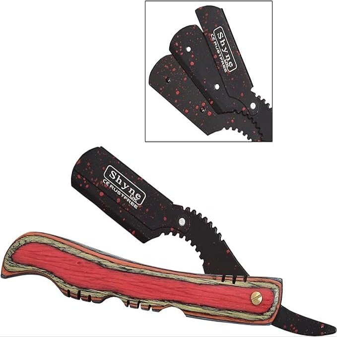 Black & Dotted Straight Cut Throat Shaving Razor Wooden Barber Hair Salon