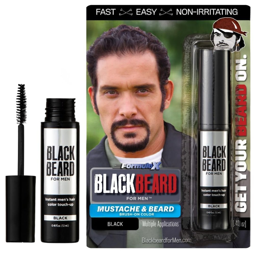 Blackbeard for Men Instant Beard Color All Day Beard, Mustache, Eyebrow, and Sideburns Color Temporary, Hypoallergenic Beard Dye Alternative Up to 45 applications Black, 1 Pack