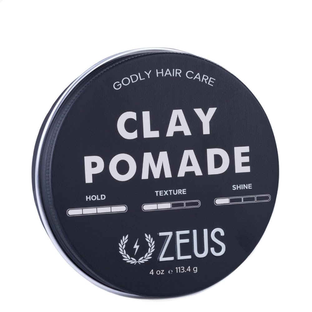 ZEUS Clay Pomade for Men, Matte Finish, Water Soluble & Extra Firm Hold Hair Styling Clay Pomade  MADE IN USA (4 oz.)
