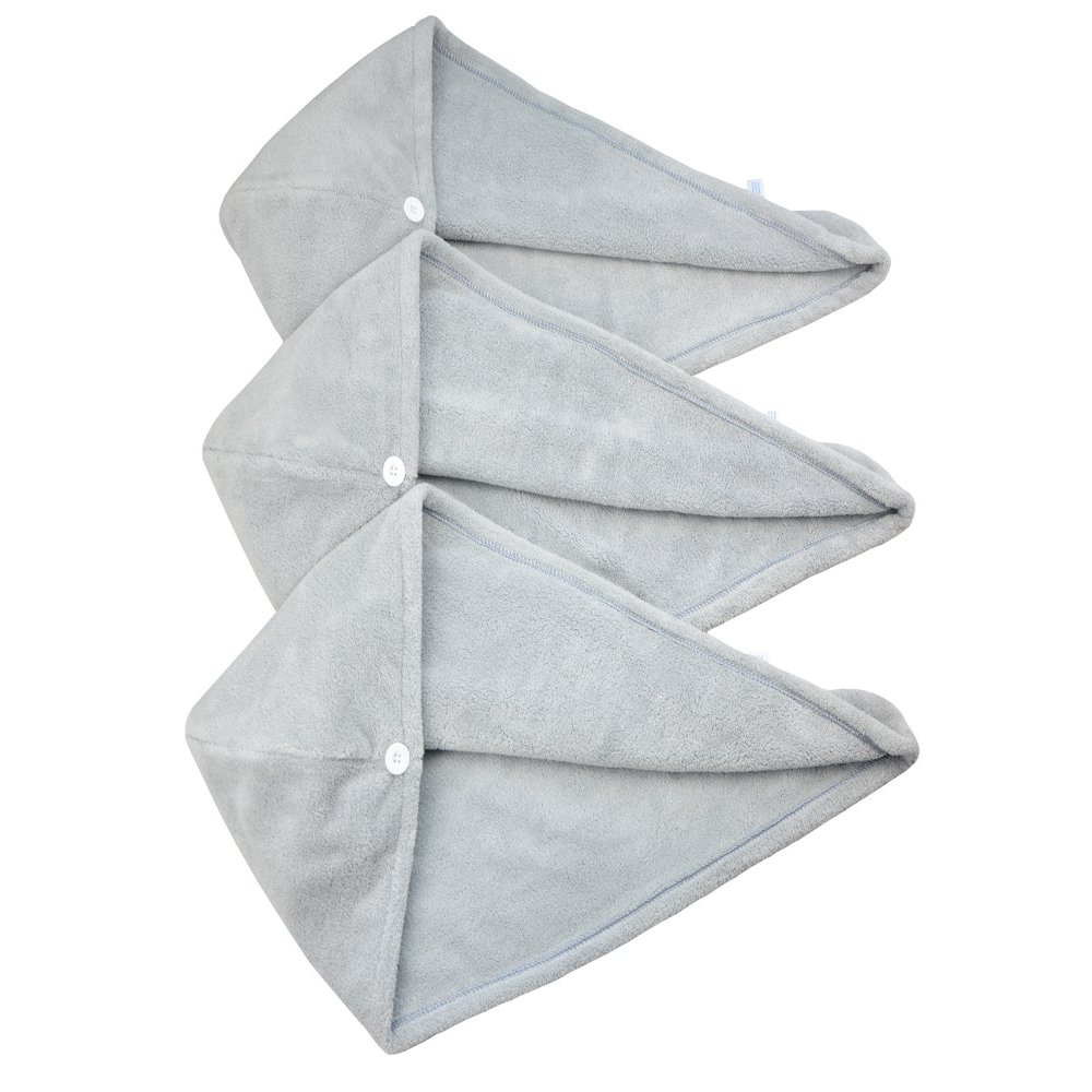 HOPESHINE Women's Soft Shower Hair Towel Twist Hair Turban Wrap Drying Cap Great Gift for Women (Grey 3-Pack)
