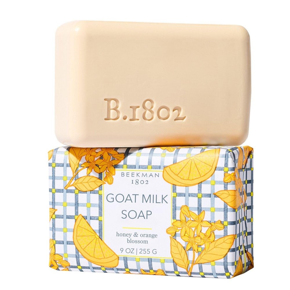 Beekman 1802 Goat Milk Soap Moisturizing Hand & Body Soap Bar with Shea Butter & Botanical Oils, Triple-Milled, Non-Drying, Made for Sensitive Skin, Honey & Orange Blossom 9 oz