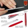 3 Swords Germany - Brand Quality 6 Piece Manicure Pedicure Grooming kit Set - Scissors, Metal and Glass Nail File, Clipper, Tweezers with Synthetic Leather case - red/red Tools view 3