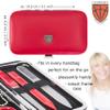 3 Swords Germany - Brand Quality 6 Piece Manicure Pedicure Grooming kit Set - Scissors, Metal and Glass Nail File, Clipper, Tweezers with Synthetic Leather case - red/red Tools view 4