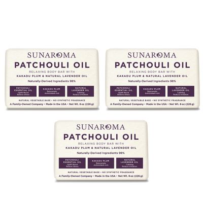 Sunaroma Skin Care, Relaxing Patchouli Oil Body Bar, 8 oz (3 Packs)