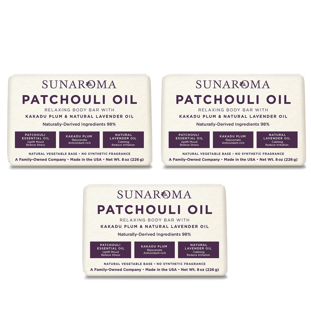 Sunaroma Skin Care, Relaxing Patchouli Oil Body Bar, 8 oz (3 Packs)