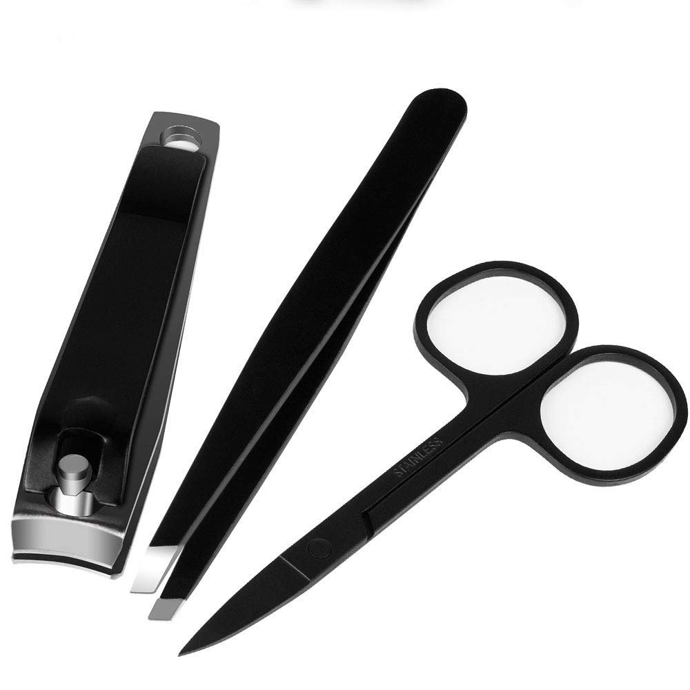3Pcs Nail Clippers Set, Stainless Steel Fingernail and Toenail Clipper Cutters, Professional Nail Clippers Cutter for Men,Women,Kids. Slanted Tip Tweezers, Eyebrow Scissors, Nail Cutter