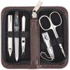 3 Swords Germany - brand quality 5 piece manicure pedicure grooming kit set for professional finger & toe nail care scissors clipper genuine leather brown case in gift box, Made in Germany view 1