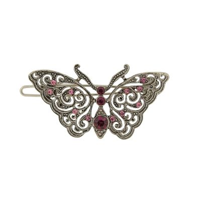 1928 Jewelry Blue Butterfly Crystal Filigree Tige Boule 2.12 Inch Hair Barrette Clip For Women, (1 Pcs)