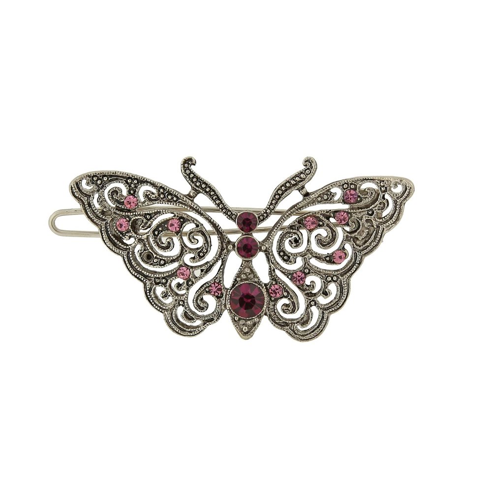 1928 Jewelry Blue Butterfly Crystal Filigree Tige Boule 2.12 Inch Hair Barrette Clip For Women, (1 Pcs)
