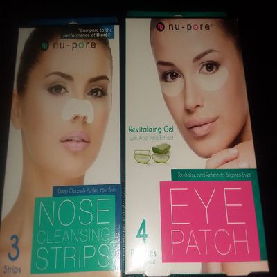 2 pack one Nupore 3 Nose cleaning strips and one Nupore 4 Eye Patch With Aloe Vera