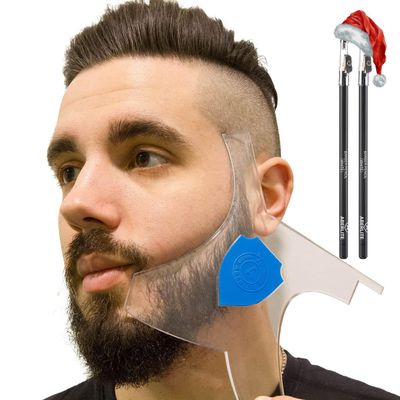 Aberlite ClearShaper 3.0 - Beard Shaper Kit w/Two Barber Pencils - Premium Shaping Tool - 100% Clear | Many Styles - The Ultimate Beard/Hair Lineup (US Patent) - Stencil Guide Template Outliner