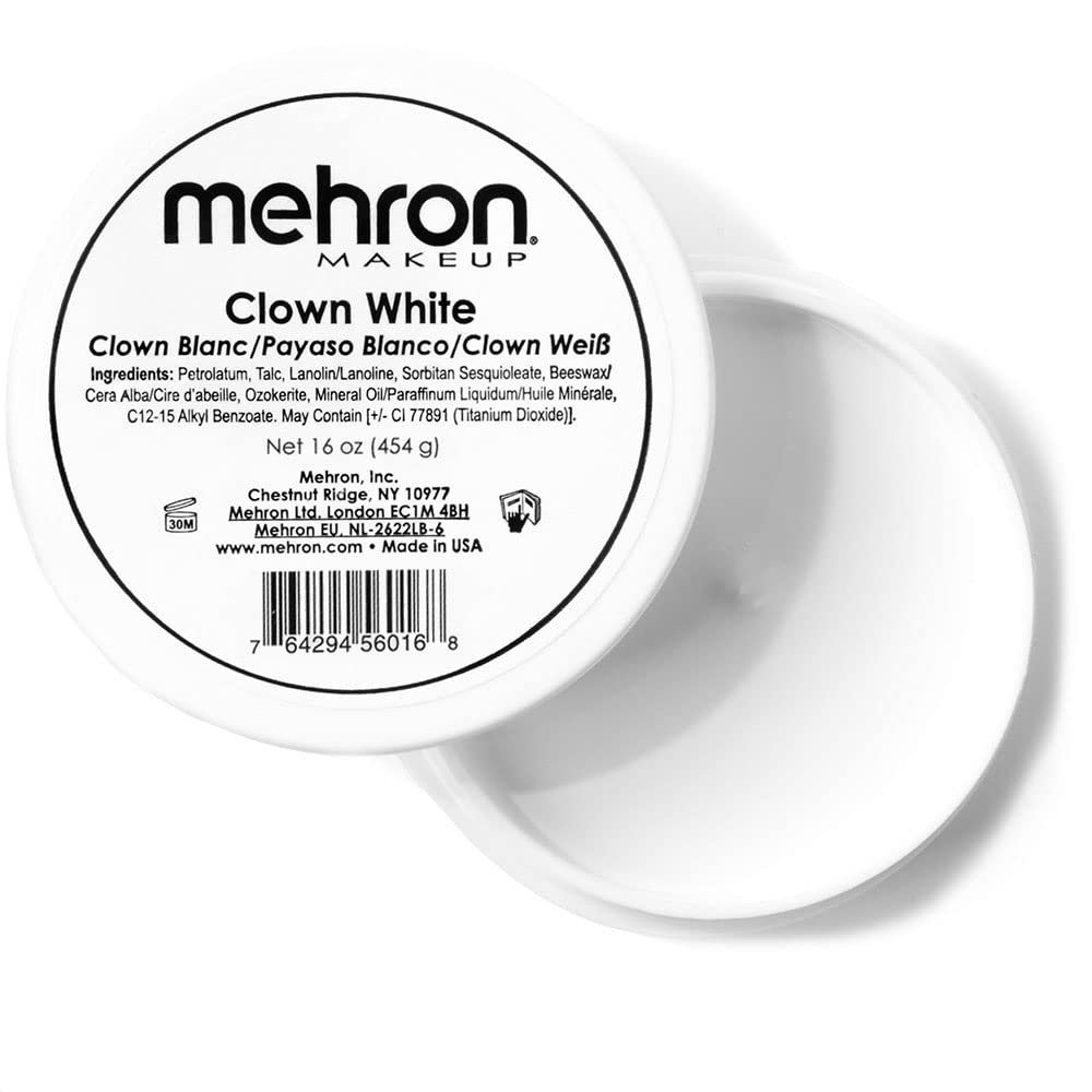 Mehron Makeup Clown White Professional Face Paint Cream Makeup | White Face Paint for Stage, Film, Cosplay, & Mime | Halloween Clown 16 oz (453g)