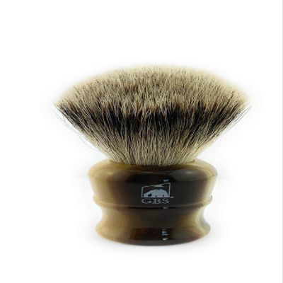 G.B.S Badger Shaving Brush with Faux Horn Handle, Free Stand, Large Silvertip