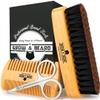 Beard Brush For Men & Beard Comb Set w/Mustache Scissors Grooming Kit, Natural Boar Bristle Brush, Dual Action Wood Comb, And Travel Bag Great Valentines Day Gifts for Him view 1