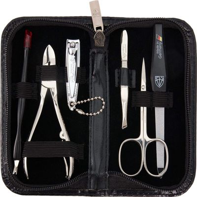 3 Swords Germany - brand quality 6 piece manicure pedicure grooming kit set for professional finger & toe nail care scissors clipper fashion leather case in gift box, Made in Solingen Germany (83202)
