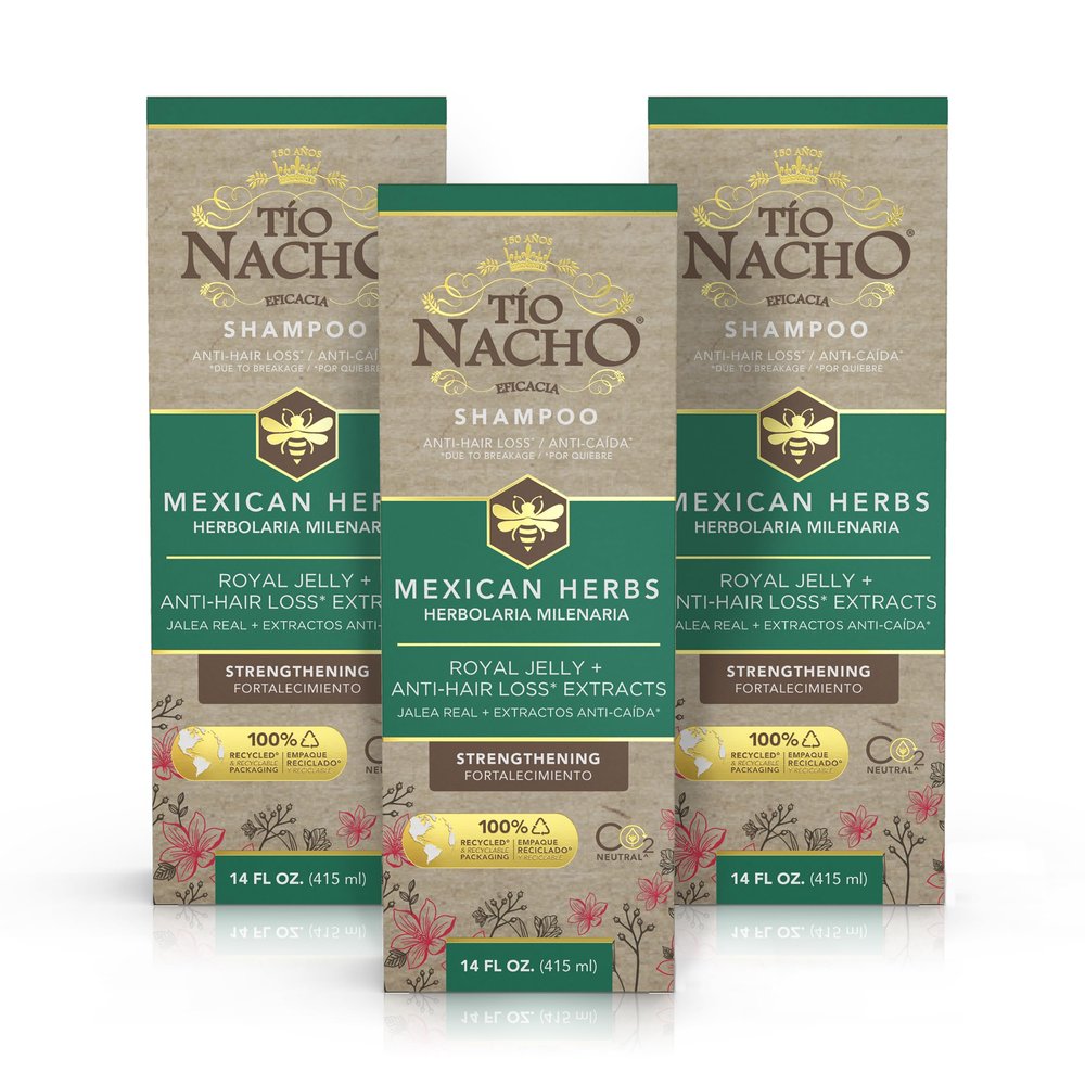 To Nacho Mexican Herbs Anti-Hair Loss Shampoo with Royal Jelly and Rosemary Extract, Strengthening Herbal Shampoo for Men and Women, Nourishing Formula, Healthier Hair, 14 fl oz (Pack of 3)