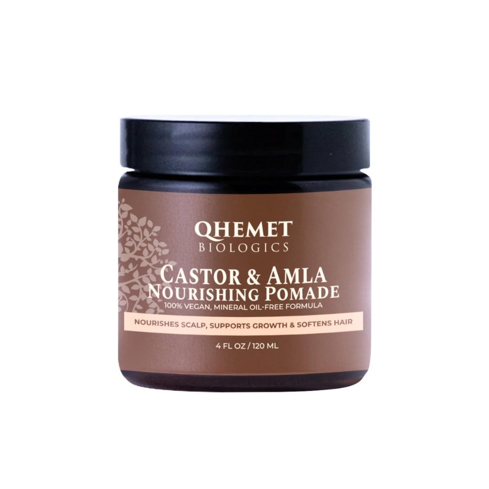 Qhemet Biologics Castor & Amla Nourishing Pomade - Vegan Pomade and Scalp Conditioner with Castor Oil and Amla - Adds Softness, Pliability & Sheen to Locs, Cornrows, Twists & Loose Hair (4 oz)