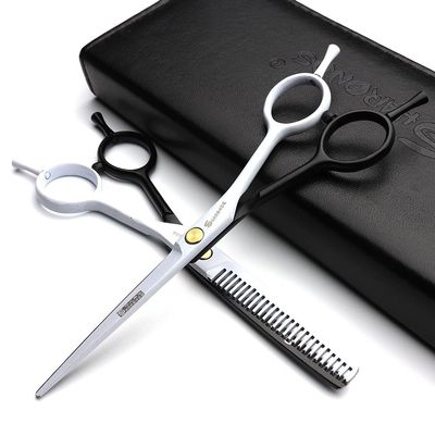5.5 inch hair profession stylist scissors Black and white A-type + thinning scissors (2pcs)