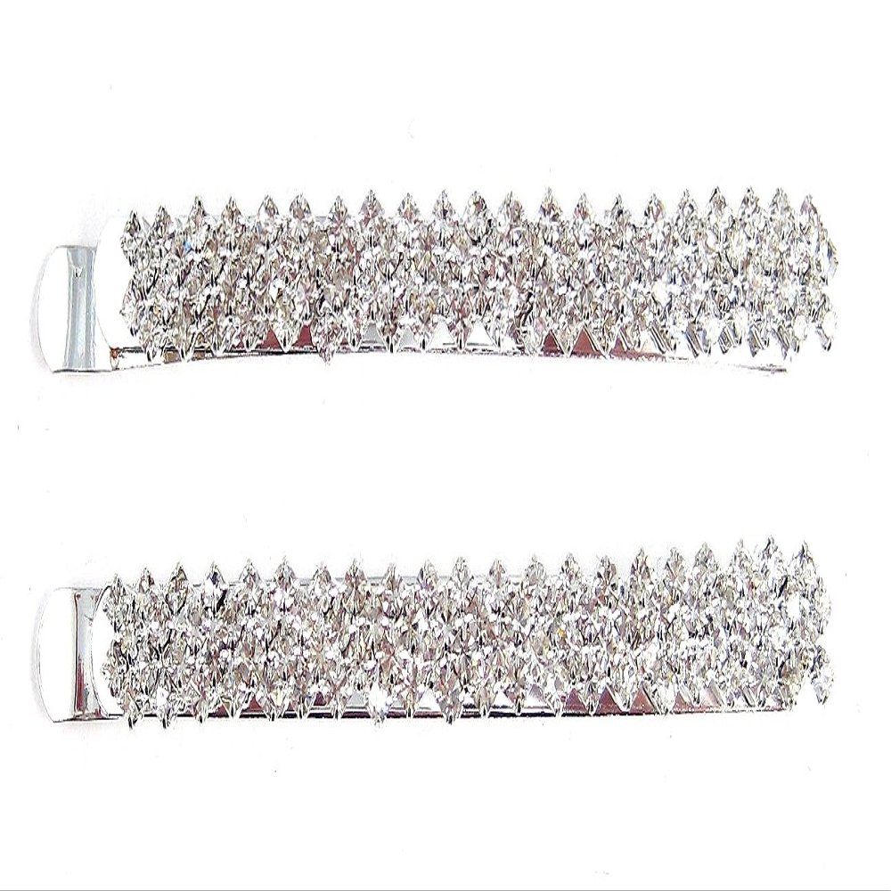 2 Pc Crystal Slide Barrette Style Hair Clip Set (H445)