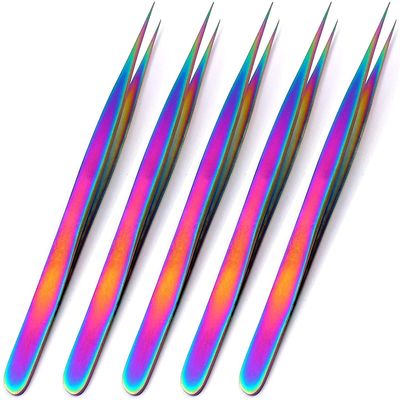 5 Pieces Stainless Steel Multi Rainbow Color 3d Eyelash Extension Tweezers Straight Fine Point Jewelry-making, Laboratory Work by G.S Online Store