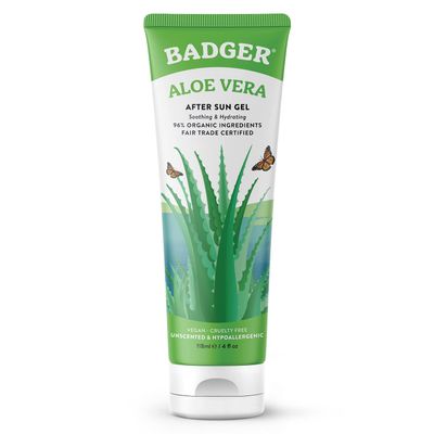 Badger Organic Aloe Vera Gel for Face & Body, 96% Pure Unscented Organic Aloe Gel for Cooling, Soothing, Non-Sticky Sunburn Relief, Vegan, Fair Trade & Hypoallergenic, 4 fl oz
